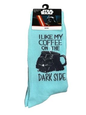 Star Wars Men's Light Blue 'I Like My Coffee on the Dark Side' Crew Socks